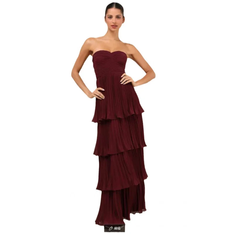 

Women's New Style Strapless Waist-Cinching Layered Ruched Evening Dress