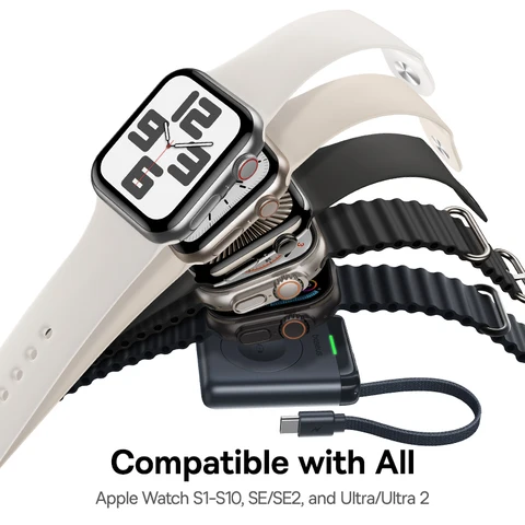 Магнитное беспроводное зарядное устройство Baseus 5 Вт для Apple Watch Встроенный кабель USB-C для Apple Watch S1-S10 SE SE2 Ultra2