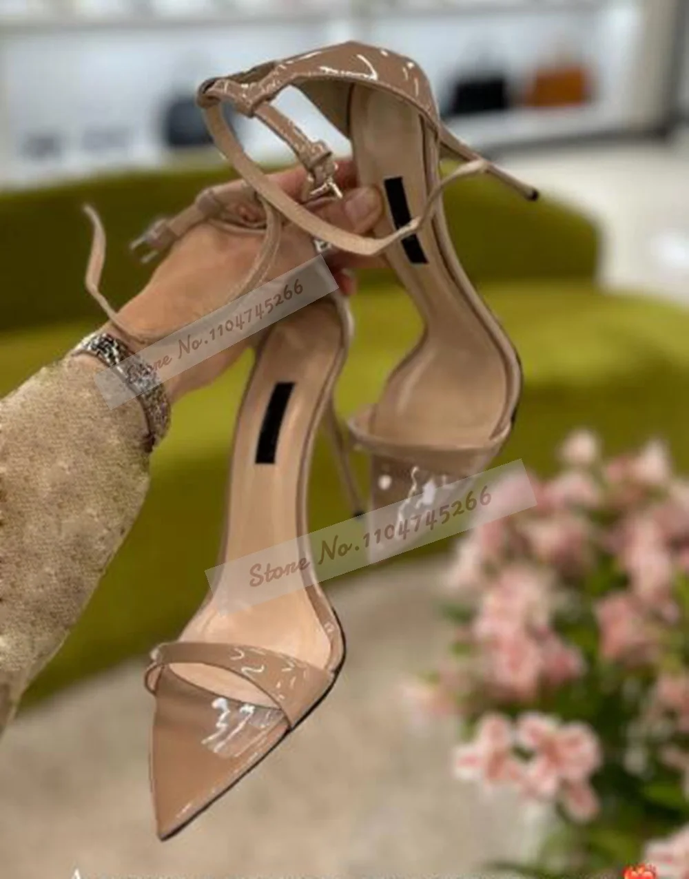 Sandali con tacco alto a punta opaca nuda Sandali eleganti con cinturino con fibbia alla caviglia Tacchi a spillo Décolleté a fascia singola Tacchi in denim blu