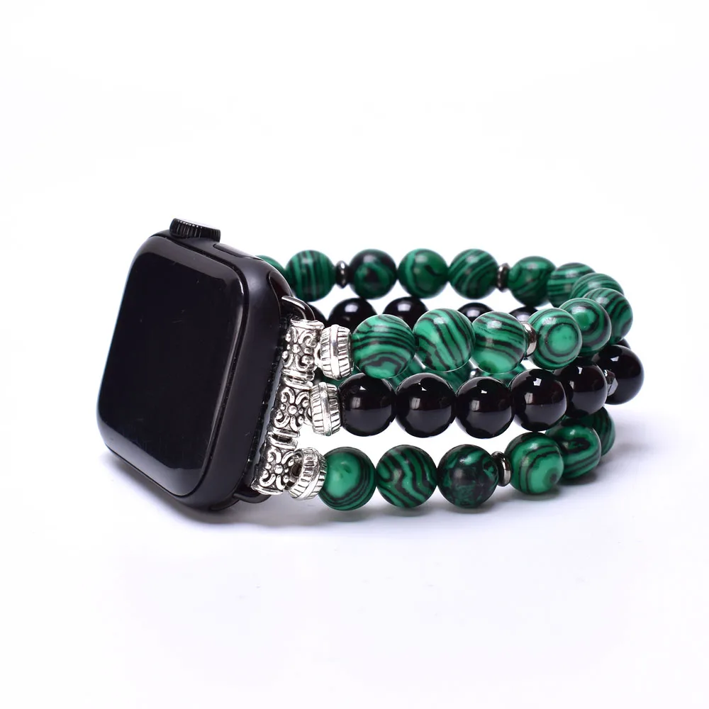 Malachite Black Agate Apple Watch Band 38mm 40mm 41mm 42mm 44mm 45mm Stone Beaded Bracelet Strap for Women Iwatch Series 1-SE