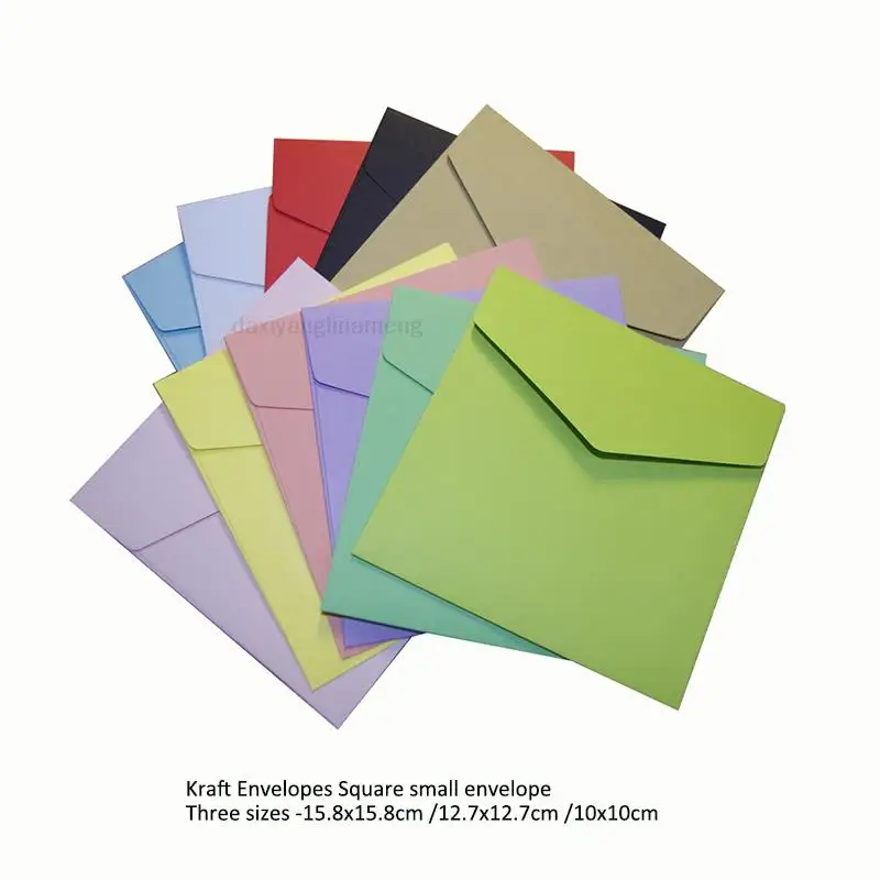 50pcs 15.8 / 12.7 10 Square kraft paper multicolor ordinary wedding invitation envelopes for postcard Wholesale fast shipping