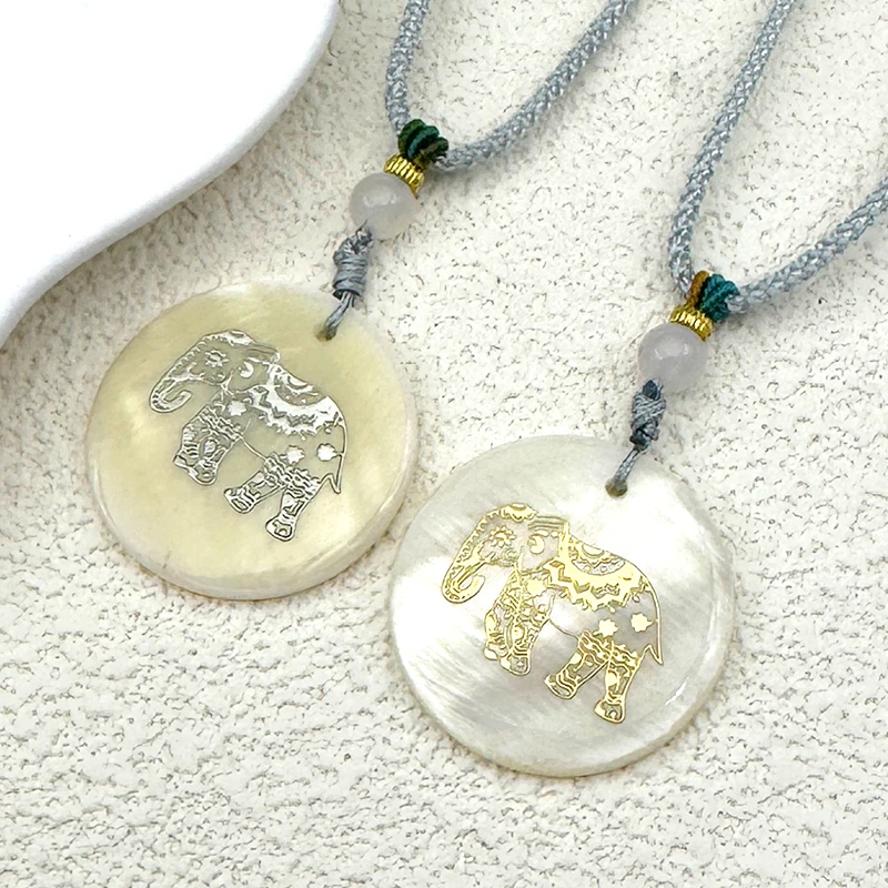 بوهيميا الطبيعية قذيفة الفيل قلادة قلادة للنساء الرجال الذهب اللون مشمع القطن حبل سلسلة تميمة مجوهرات بأشكال حيوانات هدية #1