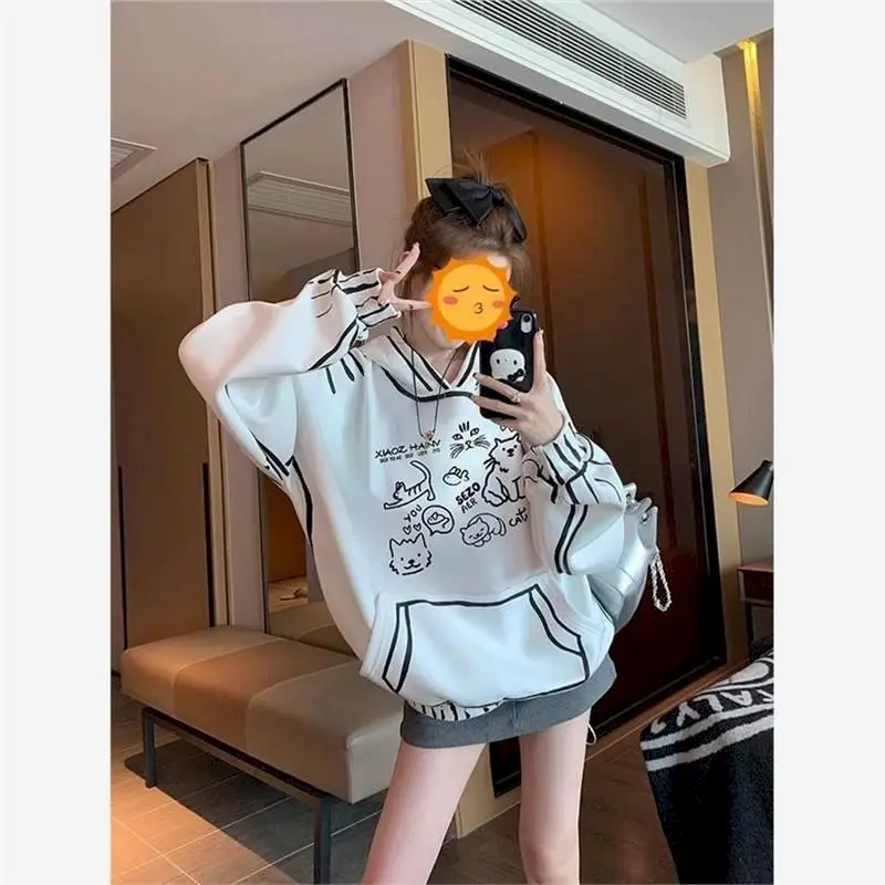 Fried Street Hoodies Womens Oversized Hoodies Ins Plus Velvet Thick Winter Hooded Coat Large Size Wild Loose Korean Thick Jacket