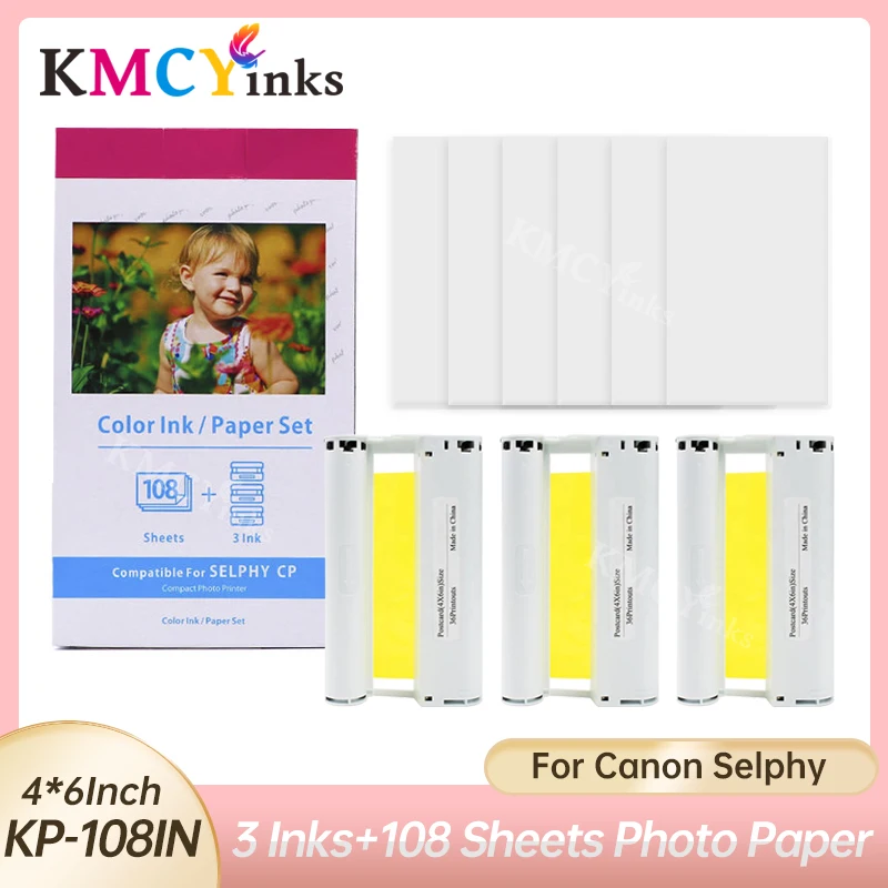 KMCYinks KP108IN KP-36IN for Canon Selphy CP1300 CP1200 Printer Ink Cartridge CP900 CP910 CP1000 Ink Cassette 6 inch Photo Paper