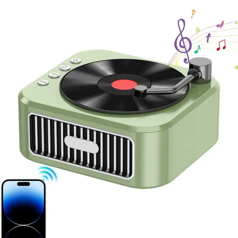 Mini Speaker Small Record Player Shaped Handheld Pocket Size Speaker Speakers Wireless Loud Built In 800 MAh High-Capacity