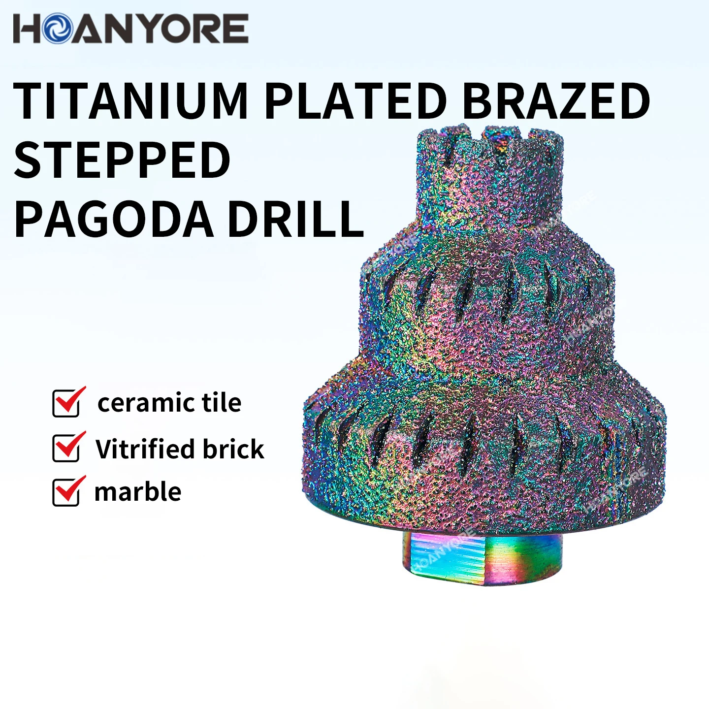 

Vacuum titanium plated brazed stepped pagoda drill M10 thread angle grinder diamond multifunctional hole expanding drill bit