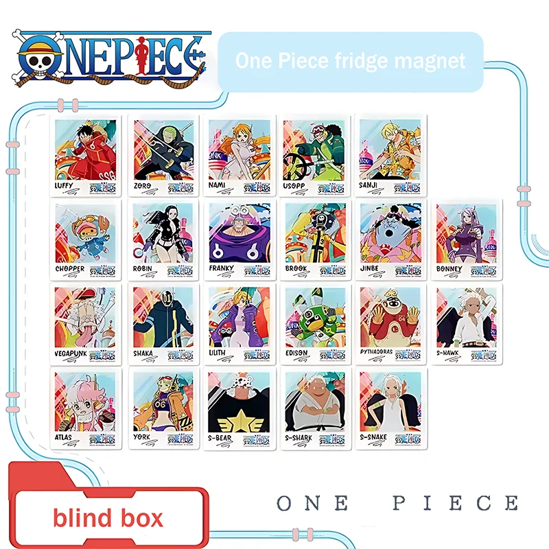 1 pièce Officielle ONE PIECE Egghead Aimant de réfrigérateur style Polaroid Boîte mystère. Collectez le groupe des chapeaux de paille – Un cadeau décoratif pour les amis.