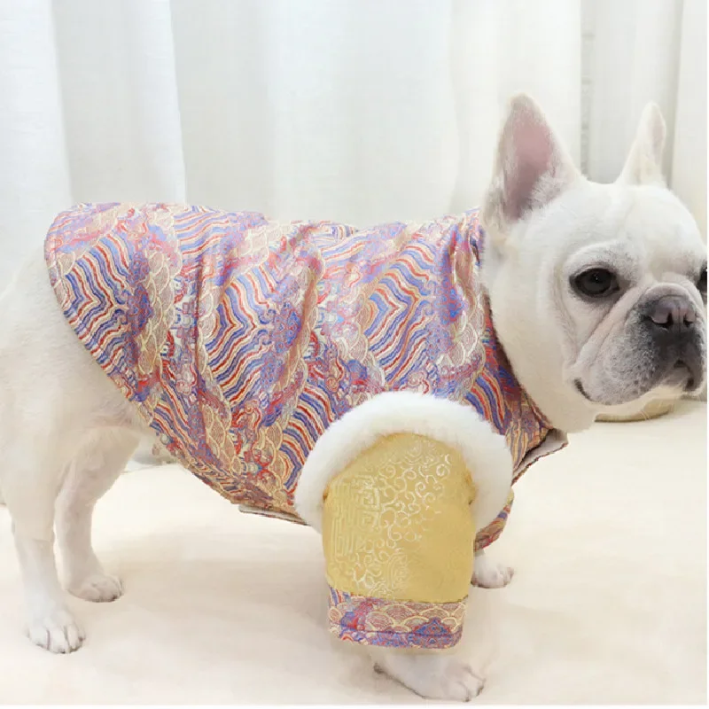 New Year French Bulldog Dog Clothing Winter Pug Dog Coat Jacket Tang Suit Cheongsam Schnauzer Frenchies Dog Clothes Pet Apparel