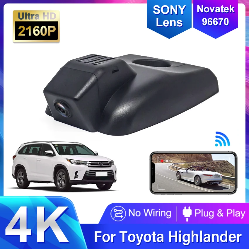 

4K 2160P Plug and Play WIFi Car DVR Video Recorder Dual Lens Dashcam for Toyota Highlander Kluger 2017 2018 2019 By APP Control