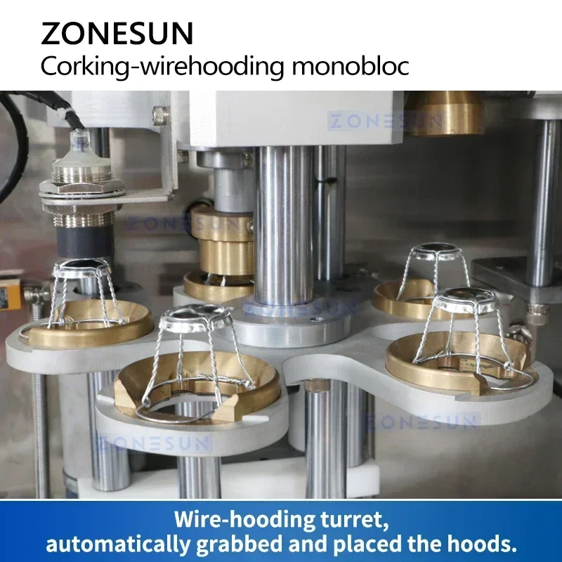 ZONESUN Wire Hooding Monobloc Champagne Mesin Pembungkus Anggur Otomatis Peralatan Pengemasan Corker Botol Kaca ZS-YG17