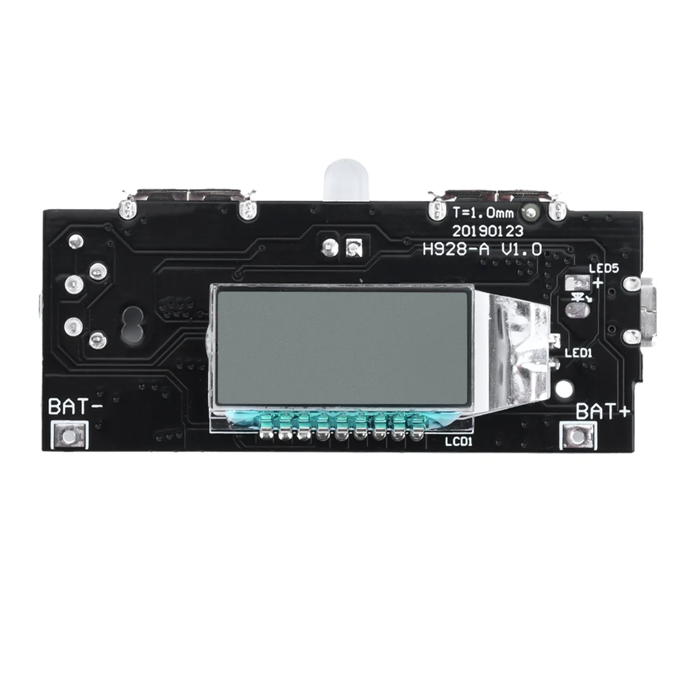 Banco móvel do poder com exposição do LCD, placa do módulo do impulso do poder, carregador de bateria, PWB, USB duplo, 5V, 1A, 2 A, 18650