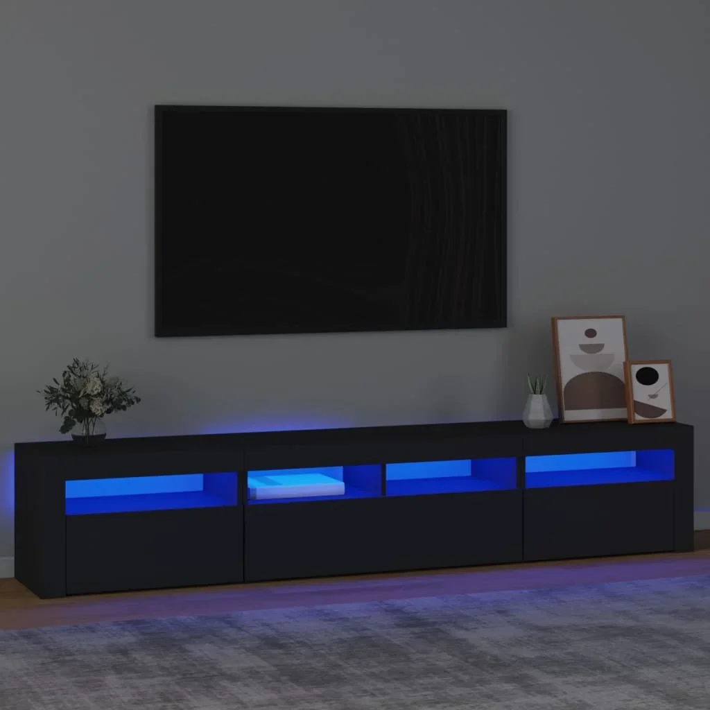 TV cabinet with LED lights Black 210x35x40 cm