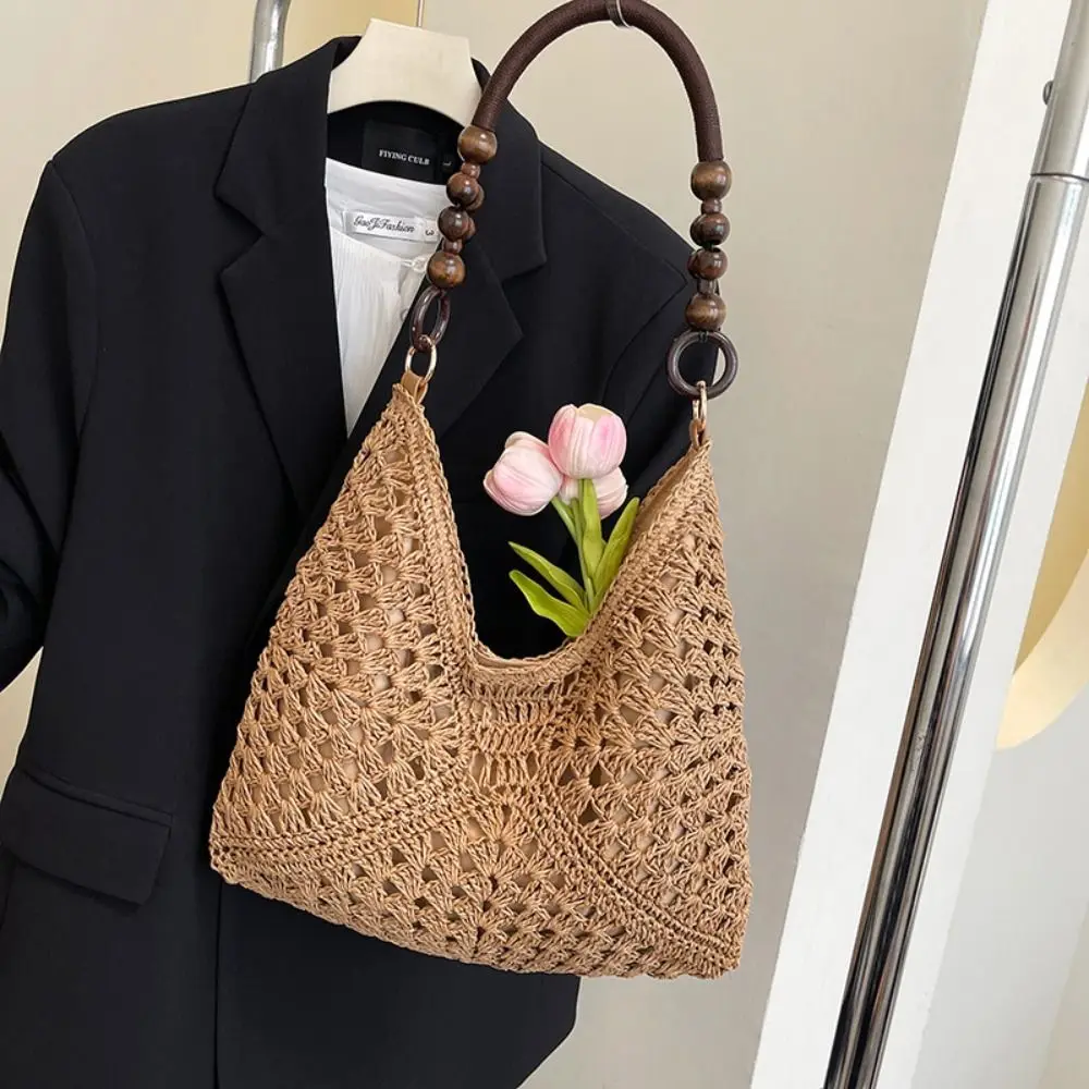 

Cute Hollow Out Straw Woven Bag Beach Handbag Tote Bag Bohemian Beach Bag Bucket Bag Large Capacity Hollow Shoulder Bag Summer