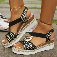 Women's Wedges Sandals 2024 Summer Snake Print Platform Sandals Gladiator Shoes Woman Comfort Casual Med High Heels Sandals - Image 3