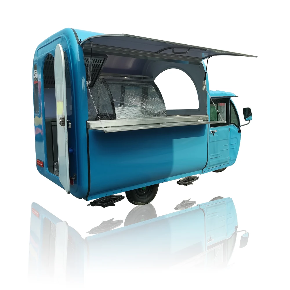متوفر في المخزون الأزرق 3 عجلات توك توك كهربائي لبيع عربة الغذاء دراجة ثلاثية العجلات كشك القهوة السريعة مقطورة نوع شاحنة متنقلة