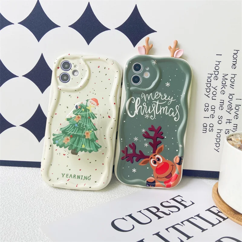 Милый рождественский чехол с 3D ушками лося для OPPO Reno 14F 12F 11F 13F 13 14 12 11 A5 Pro A58 A78 A79 A60 Realme C53 C55 C65 C63 C67 C75