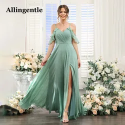 Allingentle A-Lijn V-Hals Spaghettiband Elegante Avondjurk Maxi Jurk Split Side Chiffon Bruidsmeisje Jurken Prom Dress Custom