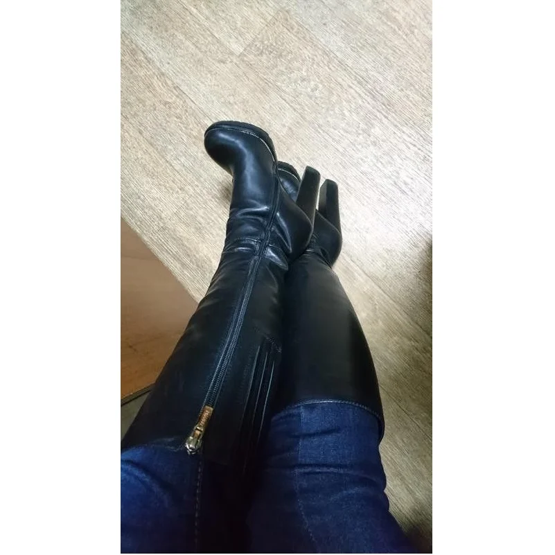 أسود سستة الركبة عالية منصة الأحذية رقيقة عالية الكعب مثير المألوف بارد الشتاء عارضة كبيرة الحجم أحذية امرأة Zapatillas Mujer