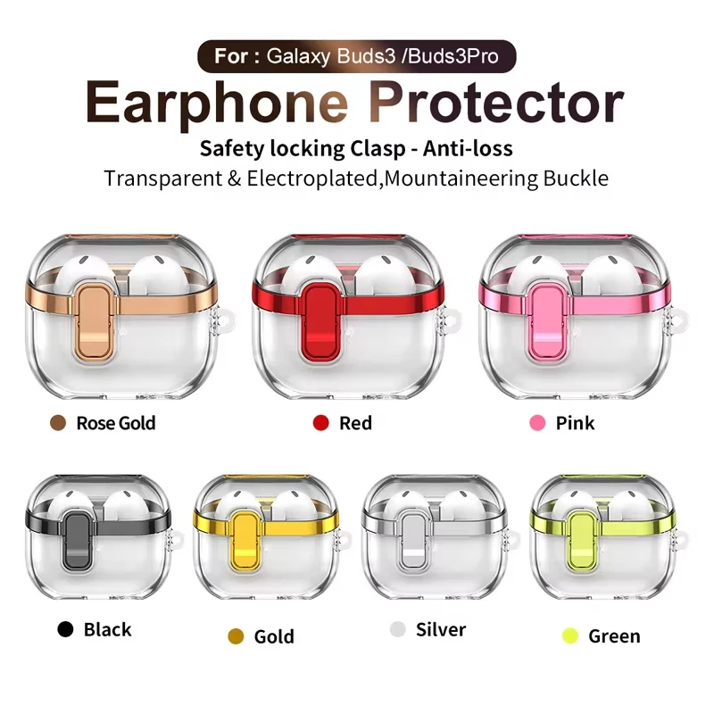 

Transparent Silicone Protective Case For Samsung Galaxy Buds 3 Pro /Buds 3 Cover Lock Buckle Electroplating Galaxy Buds3 Case