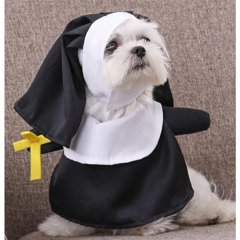 Pet Costume Set Three-dimensional Modeling Nun Style Contrast Color Dress Up Cosplay Halloween Dog Transform Clothes