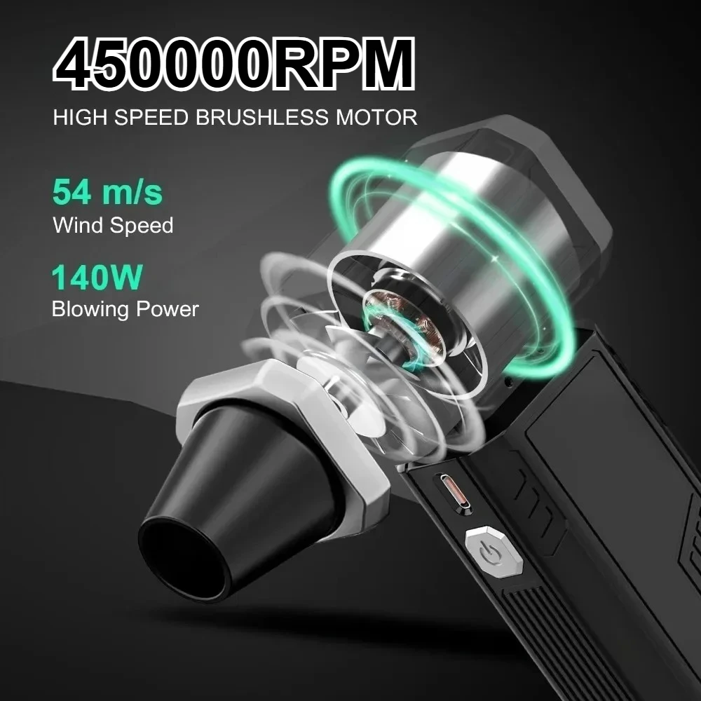 450000RPM Strong Winds 54m/s Violent Fan Brushless Turbo Jet Fan 7500MAH Powerful Air Blower Vacuum Dust Cleaner Type-C Charging