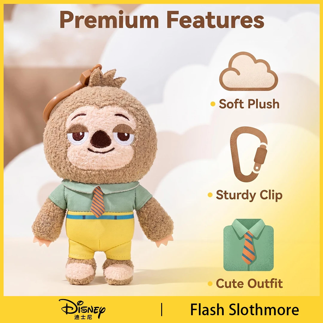 Potdemiel Disney Zootopia Flash Slothmore Stuffed Ring Clip Keychain Bag Charm Backpack Pendant Holiday Gift Souvenir Figure Toy view 3