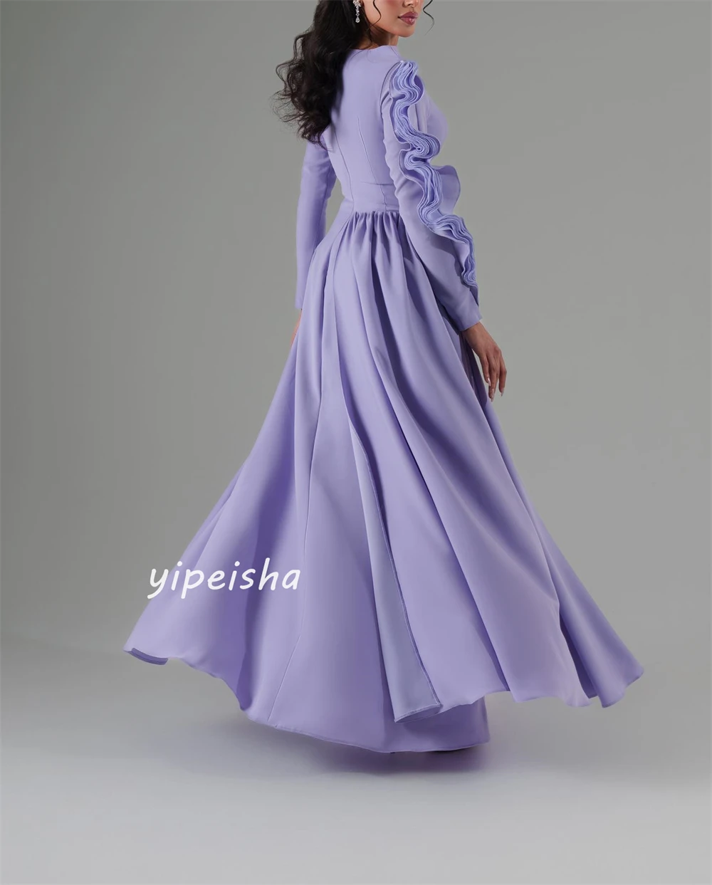 Jersey Ruched Formal Evening A-line O-Neck Bespoke Occasion Gown Midi Dresses