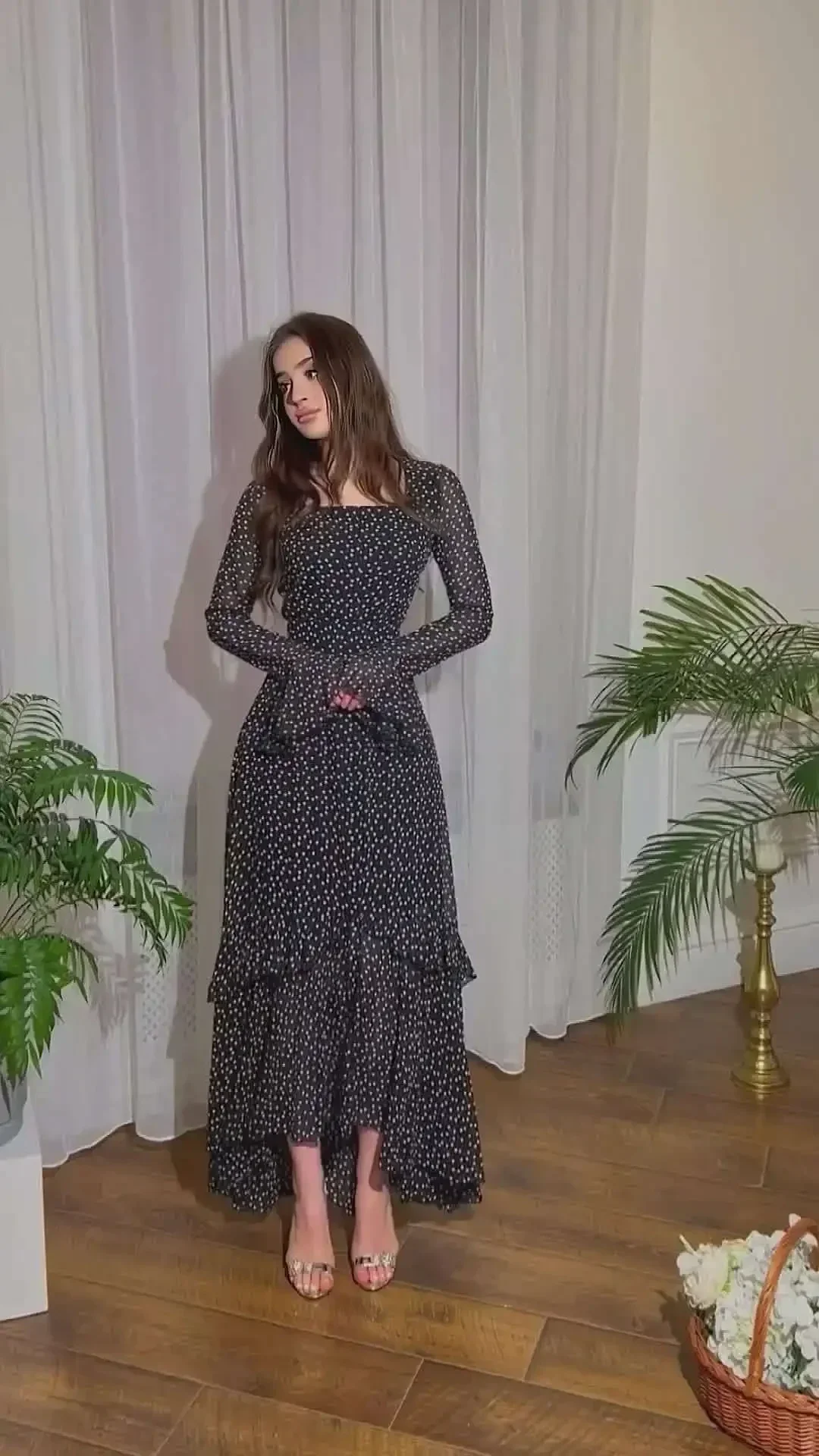 Szyfonowa sukienka z falbankami, damska, letnia, z długim rękawem, łączona, z wysokim stanem, wyszczuplająca, asymetryczna, w kwiaty, sukienka wieczorowa, długa sukienka.