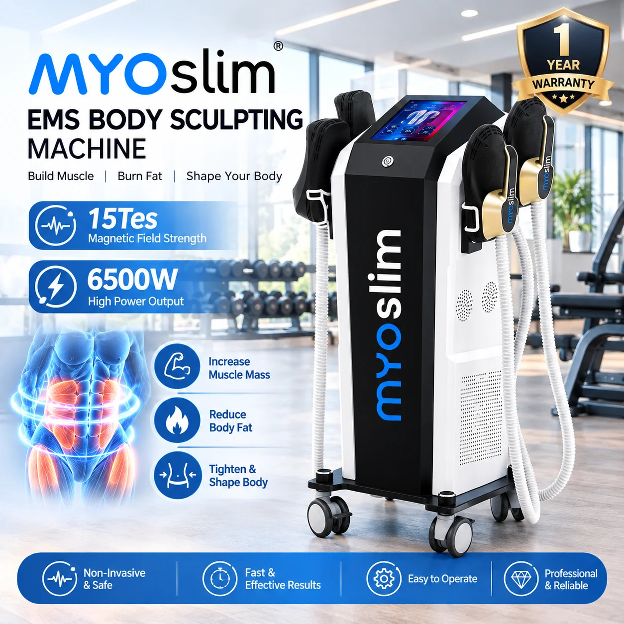 MYOslim EMS Body Sculpting Machine Muscle Stimulator Body Shaping Fat Burning Ab Toning Buttock Lifter Beauty Salon Equipment