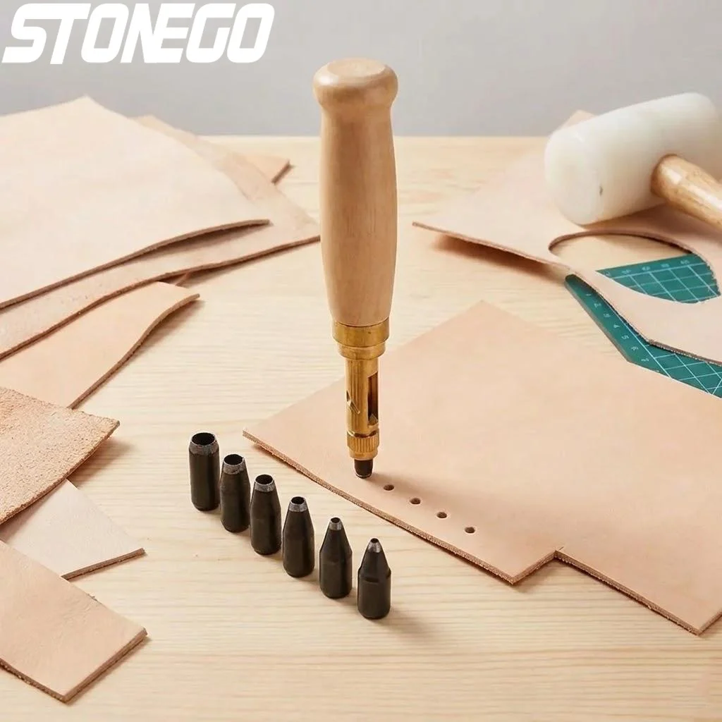 Automatic Leather Belt Punching Machine 6 Interchangeable Heads Adjustable 1 5-4mm Tool Set High Precision Drilling Equipment