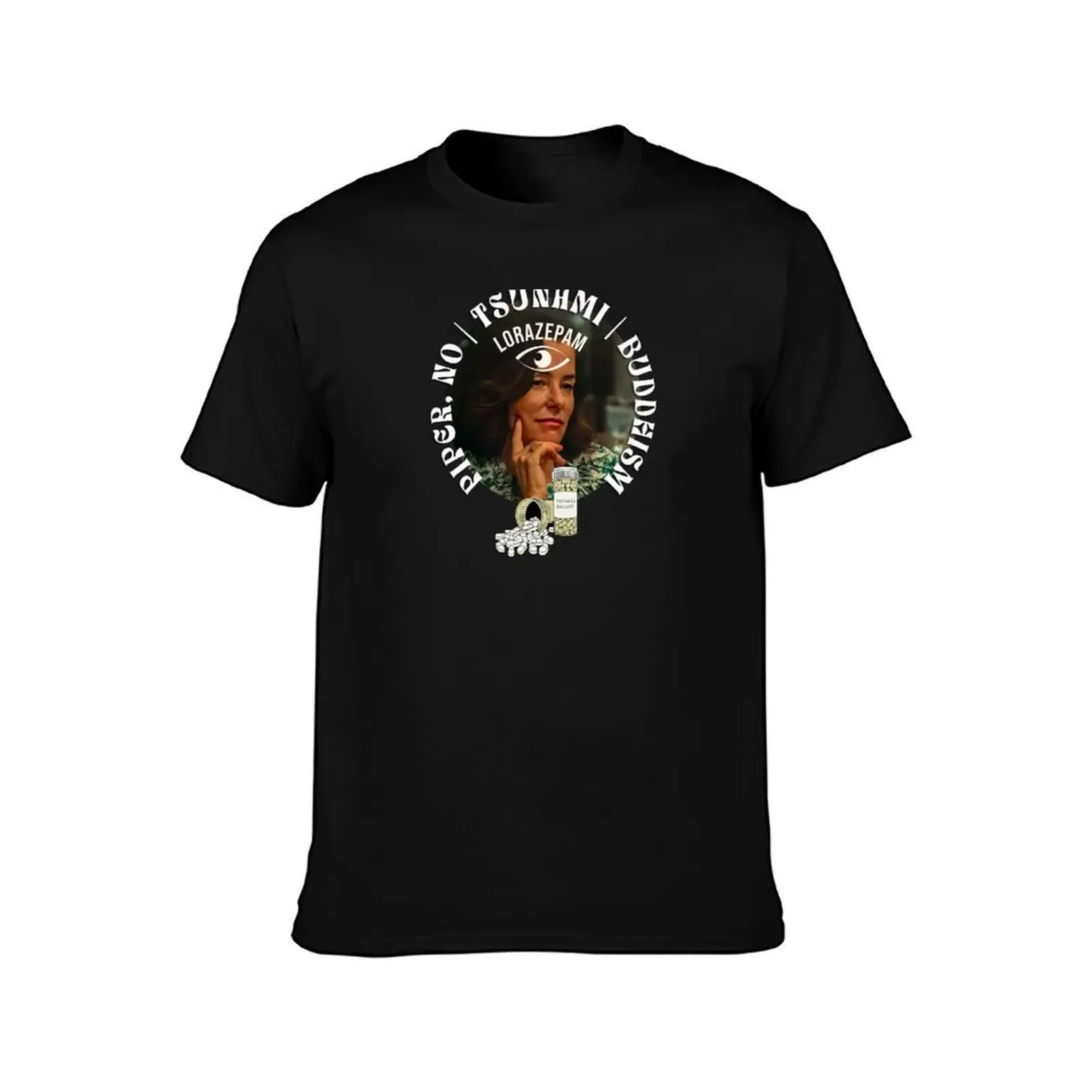 Piper, No! Tsunami Buddhism Lorazepam T-Shirt, Summer Casual Cotton Tee, Oversized Streetwear Tops, Vintage Graphic Print