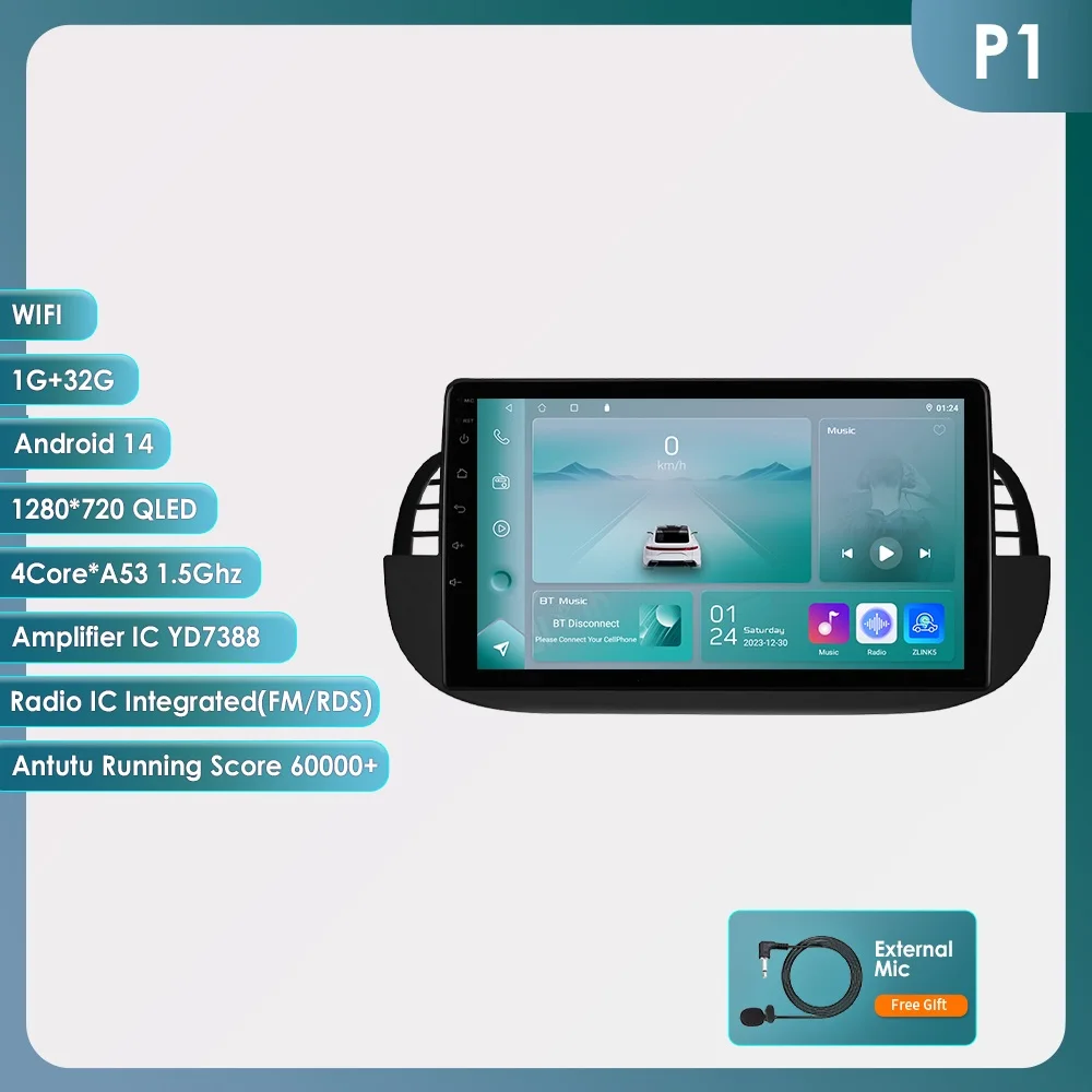 Hizp 9 inch Android Alles-in-één autoradio GPS voor Fiat 500 2007-2014 Multimedia videospeler 2DIN Autoradio DSP Carplay Stereo RDS