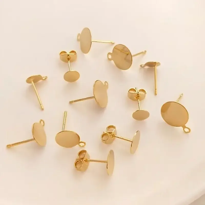 Disco chapado en oro de 14 quilates, aguja de plata S925 con pendientes planos colgantes, alfileres planos, material de joyería hecho a mano DIY