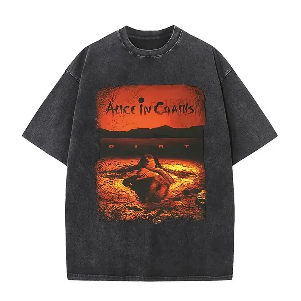 New in Top & Tees Mens T-Shirt Camisetas Rock Band Alice in Chains Dirt Washed Vintage Short Sleeved Round Neck Y2k Tshirt image 3