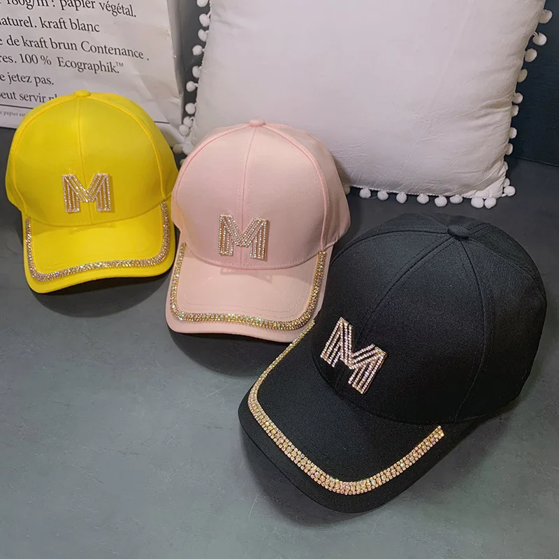 Gorras Gold Sequins Diamond M Letter Visors Hats Hip Hop Caps Women Club Party Baseball Cap Ladies Korean Version Snapback Hat