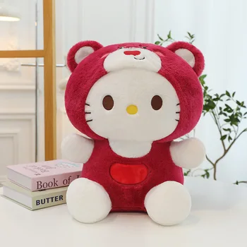 Sanrio Plüsch gefüllter süßer Erdbeerbär HelloKitty große Kinderpuppe Weihnachtsgeschenk Weihnachtspuppe Kawaii Raumdekoration