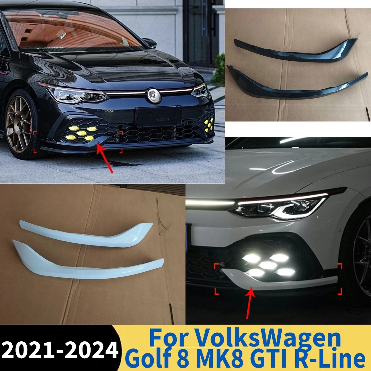 

Car Front Bumper Side Splitter Spoiler Fog Light Canard Trim For VolksWagen Golf 8 MK8 GTI R-Line 2021-2024 Auto Accessories