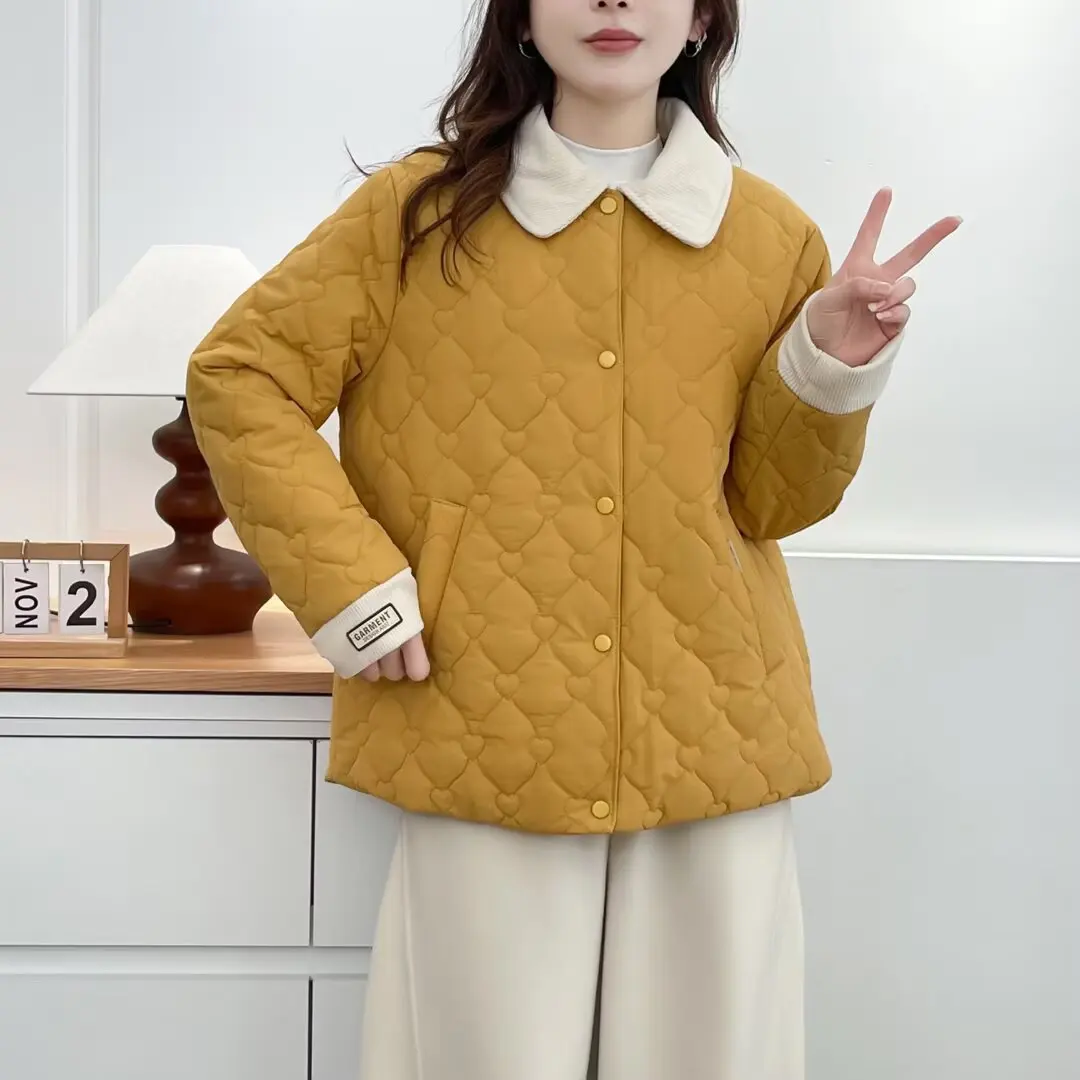 XXXXL Moda Plus Size Abbigliamento donna Parka Inverno Nuovo risvolto Color Blocking Giacca imbottita Applique Cappotti caldi 2595