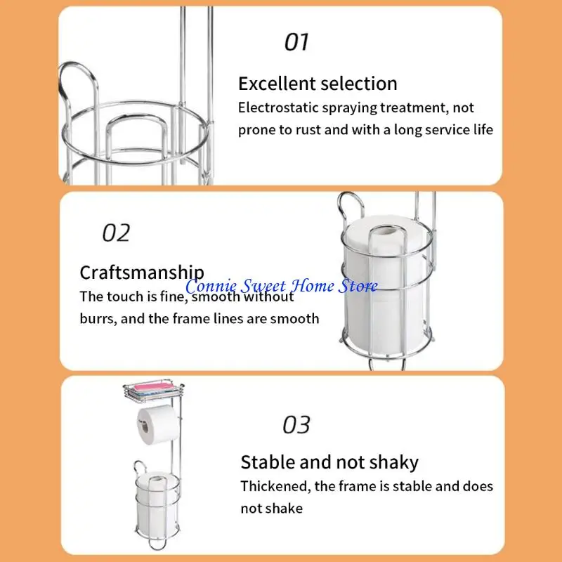 

LXAF Elegant Iron Standing Tissue Dispenser Large Capacity Modern Floor Mounted Toilet Paper Stand for Homes Office Or Travel