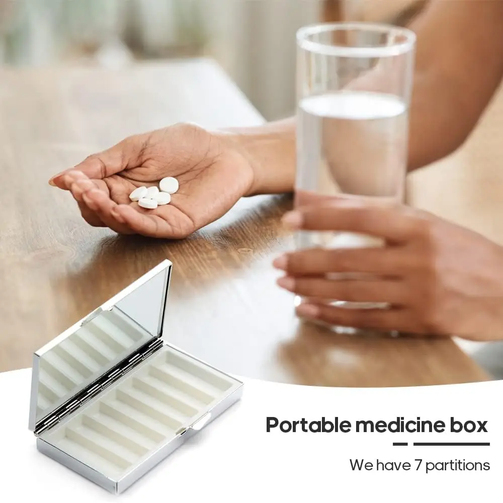 

Набор из 20 металлических прямоугольных контейнеров для таблеток с 7 отделениями, для сублимации, портативный, на неделю, для кармана или сумки