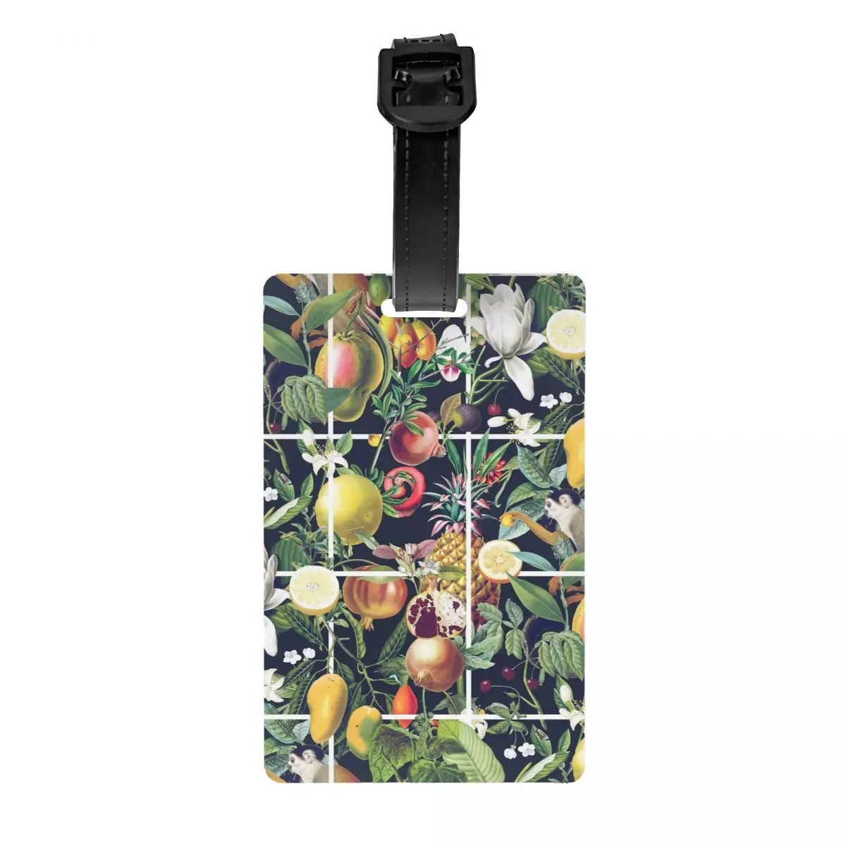 Custom Mediterranean Summer Fruit Lemons Tiles Luggage Tag Travel Bag Suitcase Privacy Cover ID Label