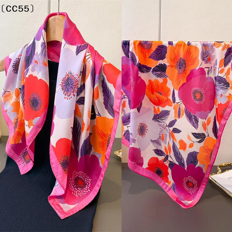 

Роскошный квадратный шарф с цветочным принтом для женщин, шарфы из искусственного шелка, банданы, хиджаб, шейный платок, элегантная шаль, накидка〔CC55〕