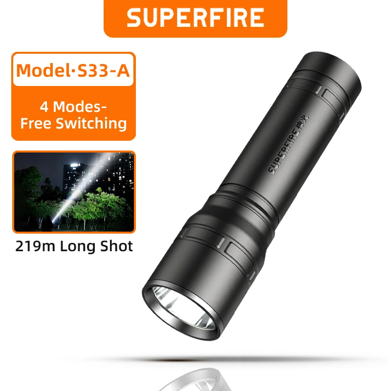 New SUPERFIRE S33-A Super bright LED Flashlight Built in Battery 4 lighting modes Mini Torch for Camping Hunting Bicycle Light