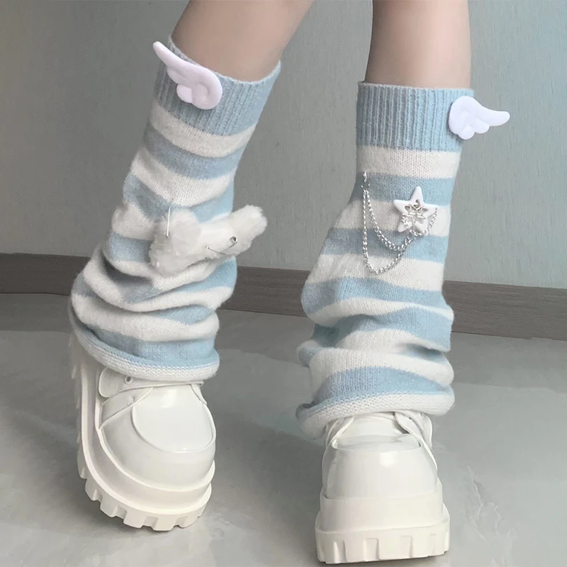 Y2K Leg Warmers Women Japanese Lolita Long Socks Knitted Foot Cover Autumn Winter Crochet Heap Sock Boot Cuffs Streetwear
