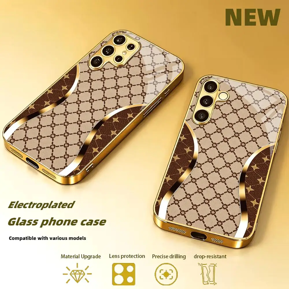 Fashion Star lattice curve TPU HD glass phone case for Samsung Galaxy S26 S25 S24 S23 S22 S21FE,Ultra,Plus Superstrong protectio