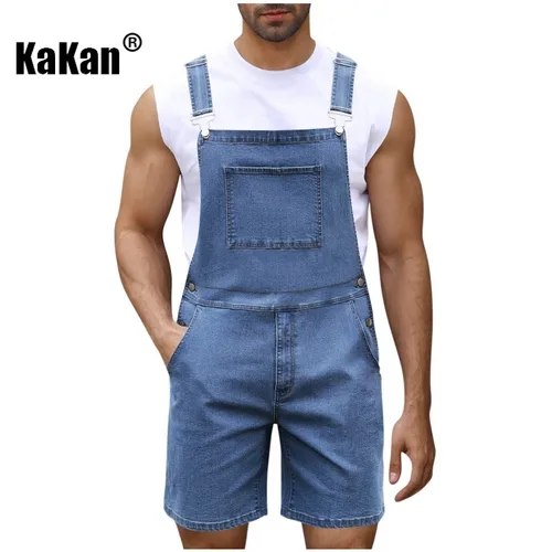 Kakan - Pantalones vaqueros cortos con correa para el hombro para hombres europeos y americanos, pantalones vaqueros de lujo ligeros informales y de moda