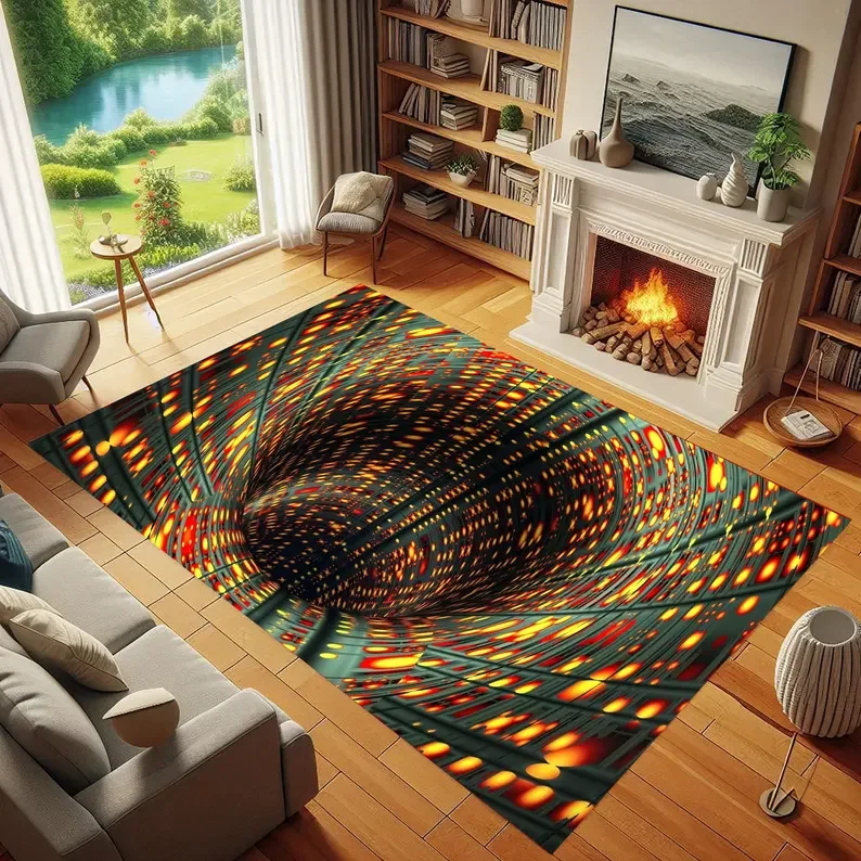 HOT 2D Vortex Rug Optical Illusion Holographic Floor Art Living Room Bedroom Home Decoration Carpet Rugs