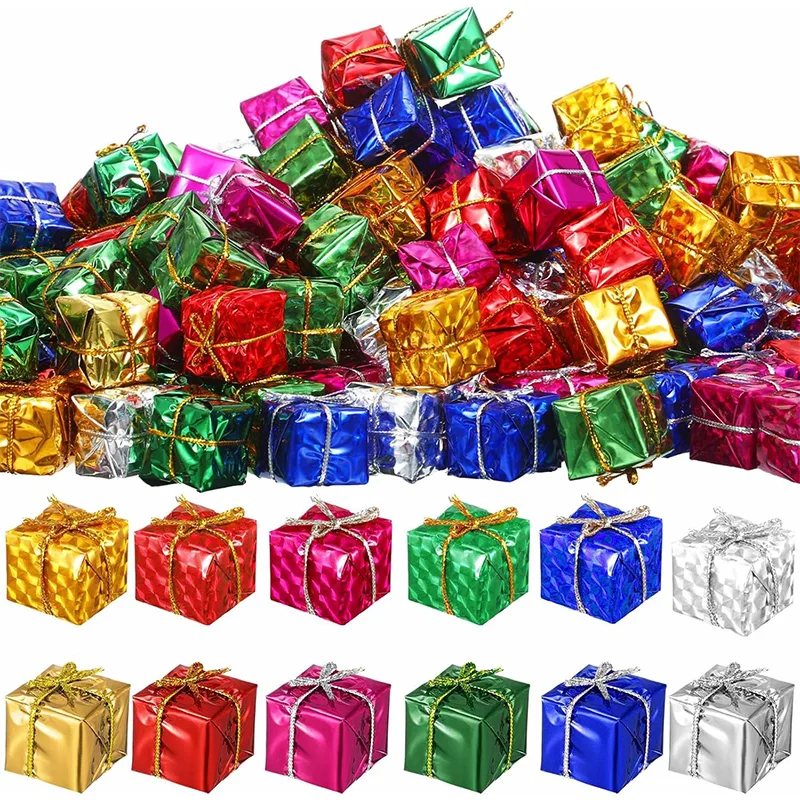 

6/12Pcs Mini Rondom Color Gift Box Christmas Tree Hanging Ornament Tree New Year Party Decoration Pendant Navidad 2025 Decor