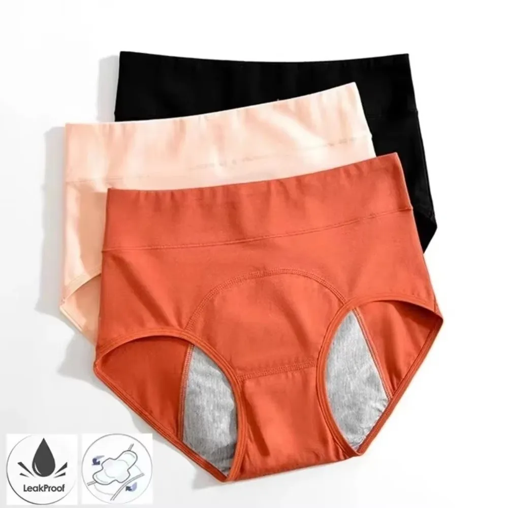 

Reusable Cotton Menstrual Panties High Waist Solid Color Period Underwear Breathable Physiological Underwear Postpartum Recovery