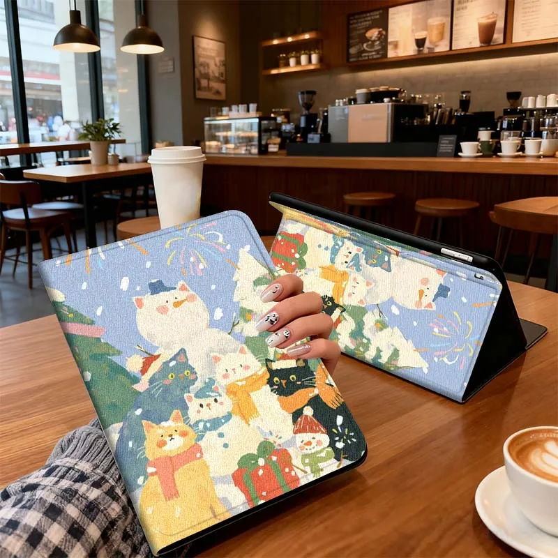 

Cute Cat Illustration Pattern For iPad Pro 7 8 9 Gen 2 11 13 5th 6th 10th 11th M5 M4 12.9 10.9 10.2 Inch 2024 2025 Tablet Case
